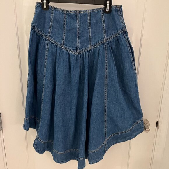 NWT  Anthropologie Pilcro Pleated Basque-Waist Denim Midi Skirt Size 10P Petite - Picture 11 of 12